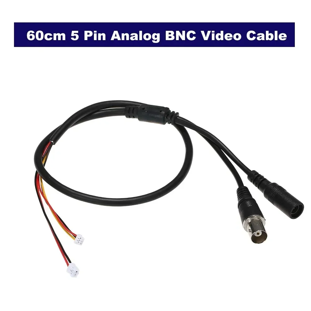 60cm 5 Pin Analog BNC Video Cable, DC Jack Female Cord, F Video Power Lead Wire for Analog CCTV Camera PCB Board, 2/5PCS/Lot