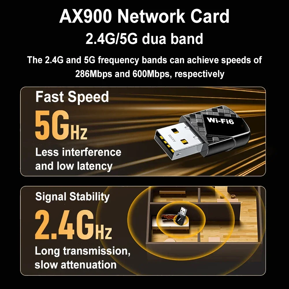 AX900 USB WiFi 6 بلوتوث 5.4 محول 2 in1 دونغل ثنائي النطاق 2.4G & 5 جيجا هرتز USB WiFi شبكة لاسلكية USB Wlan استقبال سائق مجاني