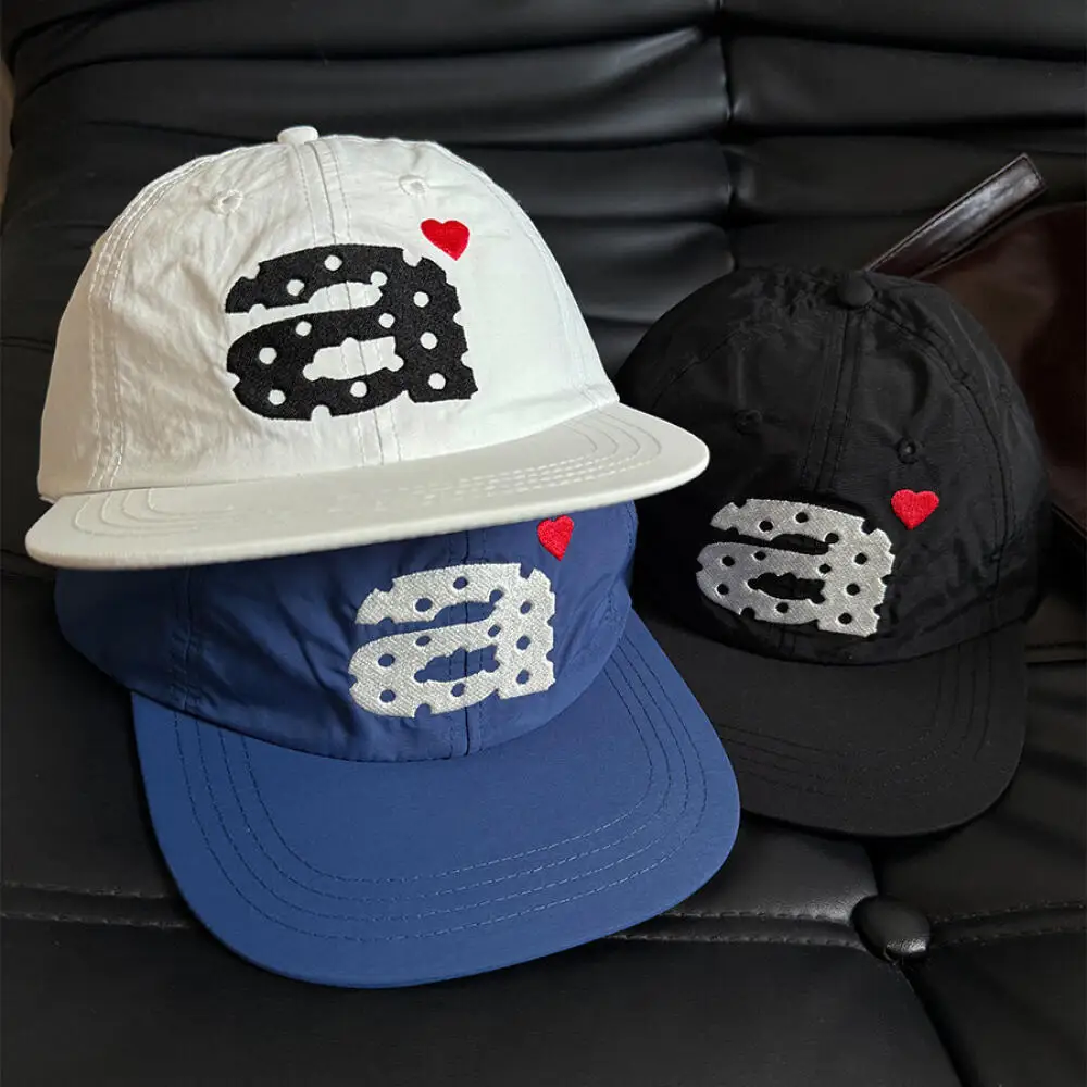 Retro Korean Letter Embroidered Baseball Cap, Mesh Wave Unisex Hat for Men Women Outdoor Streetwear Daily Headwear