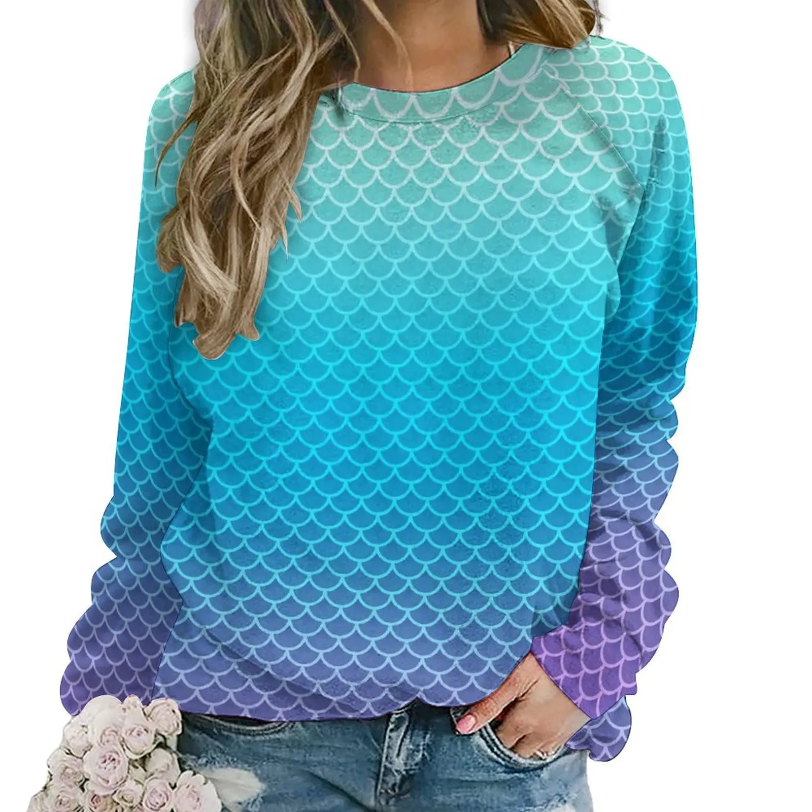 

Ombre Mermaids Casual Hoodies Autumn Fish Scales Cute Hoodie Long Sleeve Oversize Street Style Graphic Sweatshirts