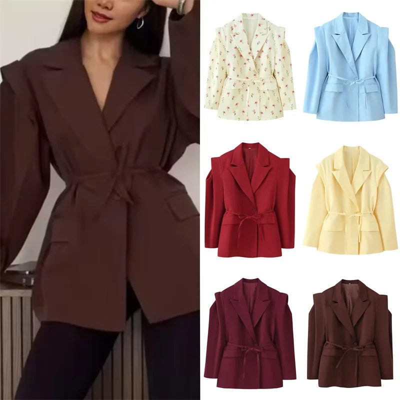 

Women's Jacket New Fall 2025 Long Sleeve Cinched Waist Wide-shoulder Blazer Casual Fashion Personality Versatile