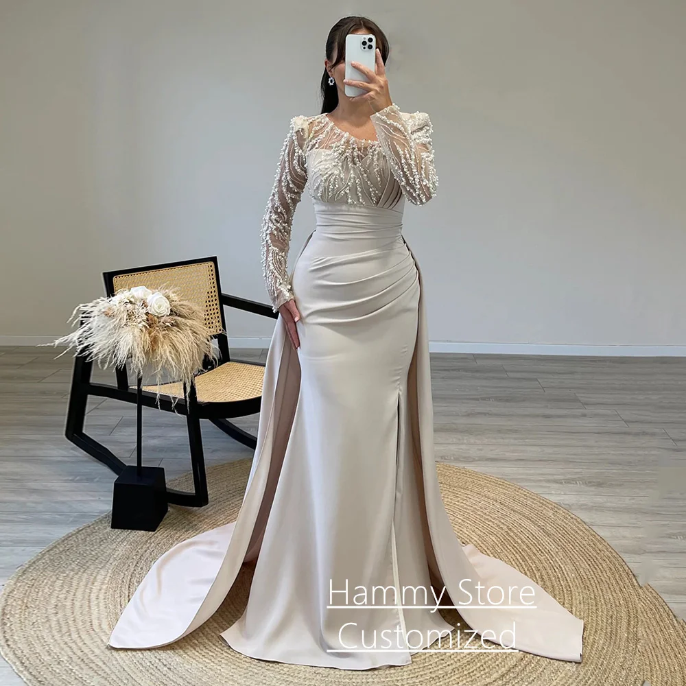 Fashion Mermaid Evening Dress with Train Customized Long Sleeves Beading Sequined Long Prom Gown Dubai Party Dresses image 4