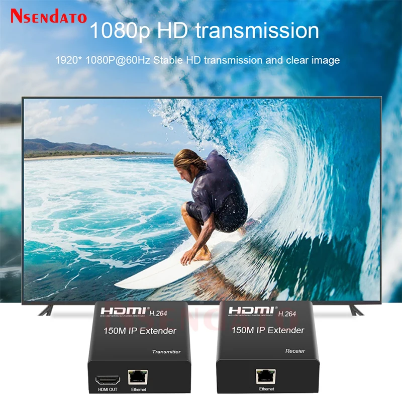 موسع HDMI 150m عبر IP Cat5e/Cat6 مع IR Romote HDMI H.264 ، جهاز إرسال واستقبال الشبكة ، موسع لـ HDTV DVD PS3