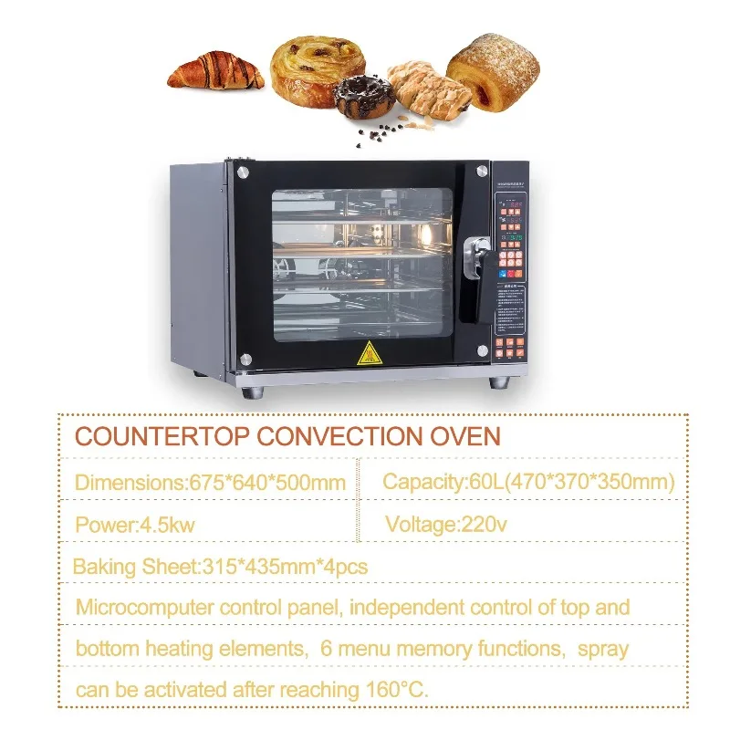 Electronic Panel Convection Oven, 4 Trays Hot Air Circulation, 220V Mini Electric Oven, Multi-Function Kitchen Baking Machine