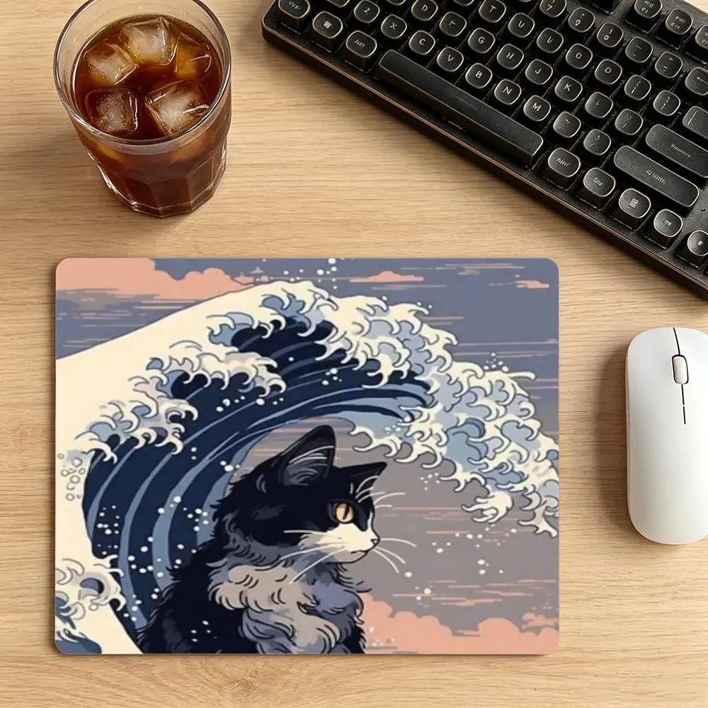 Mouse Pads Game Card Pad For Games Vintage Japanese Style Cat Art Pattern Large Size For Office Desktop Bedroom Learning Laptop