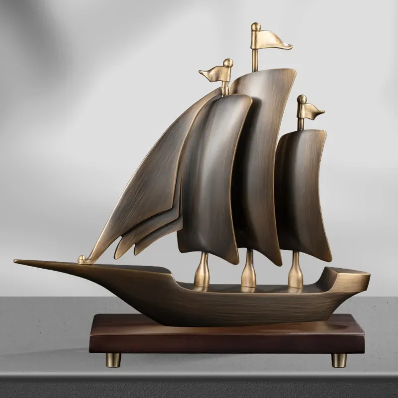 Modern Copper Sailboat Ornament for Living Room TV Cabinet Decor Luxury Home Entrance Decoration Housewarming Gift Office