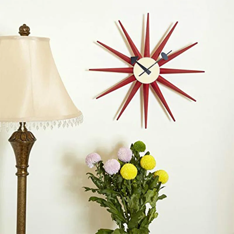 

Customizable solid wood wall clock, silent sun ray wall clock