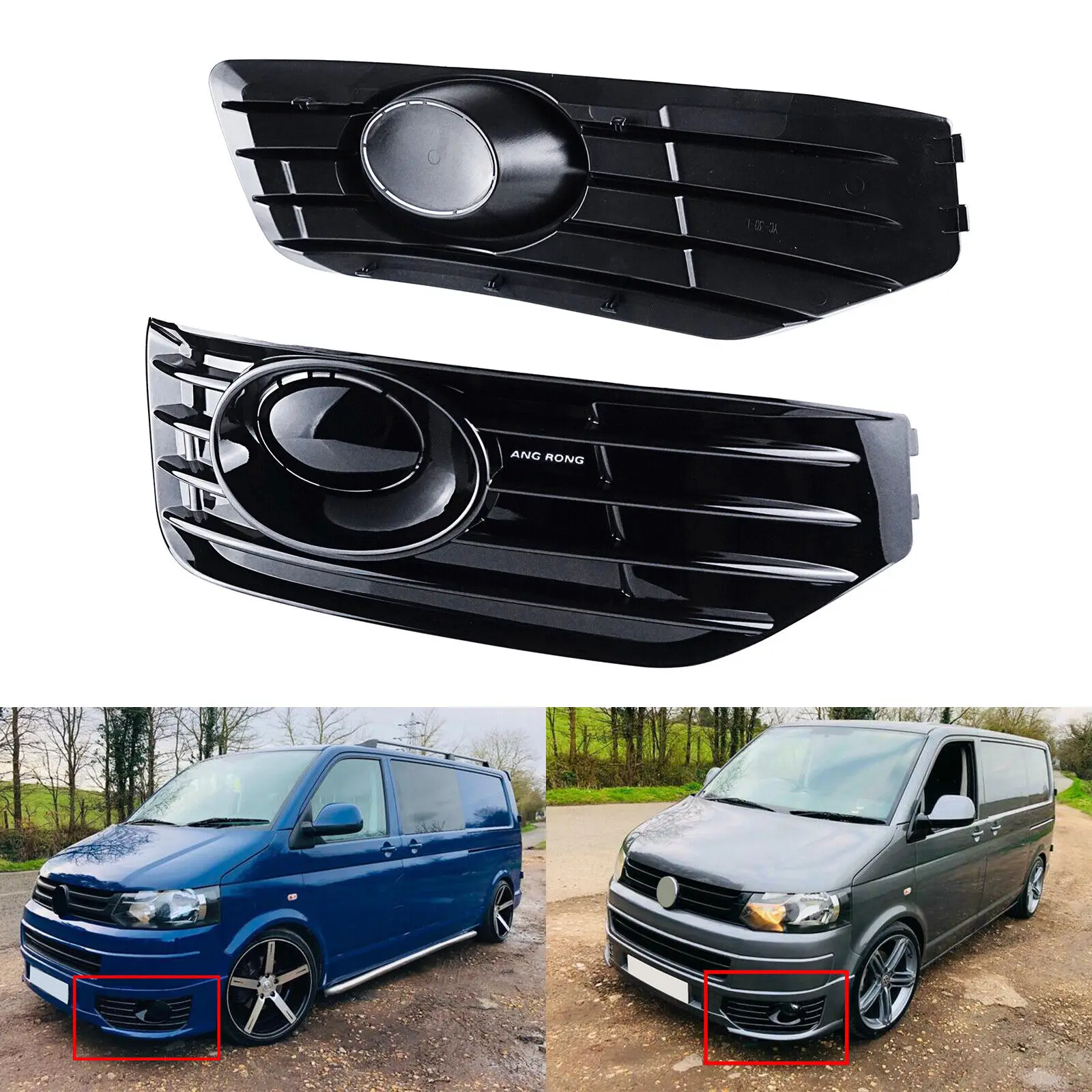 ANGRONG For VW Transporter T5 2010-15 Left+Right Front Sportline Bumper Fog Light Cover