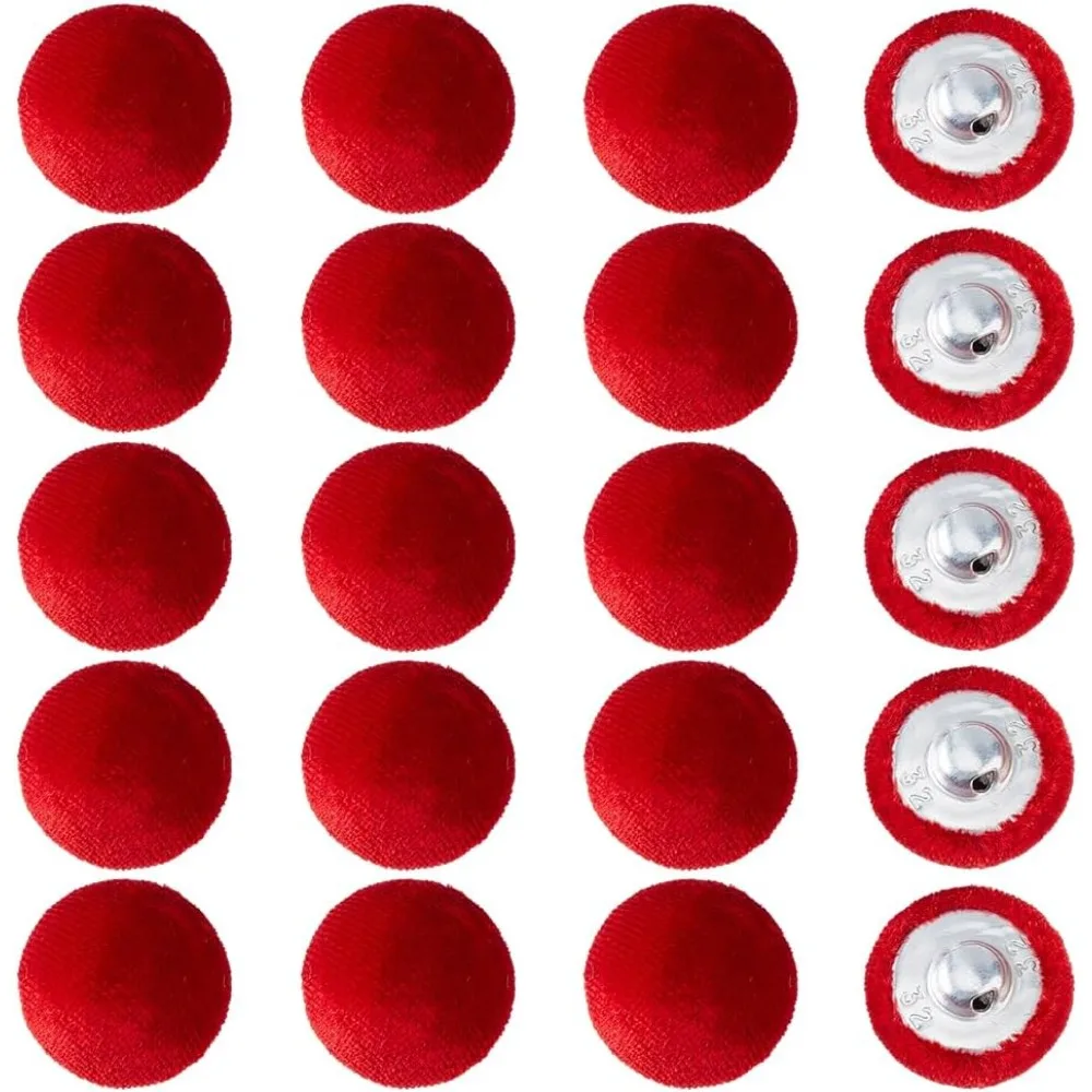 20PCS 0.78inch Red Fabric Cloth Covered Buttons Aluminum Shank Round Buttons Velvet Cloth Buttons Tufting Buttons Replacement