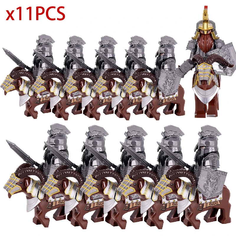 Medieval Lord Knight Dwarf Leader Warrior Military Soldier Figures Mount Goat Pigs & Horse Figure Building Block Toys for Kids