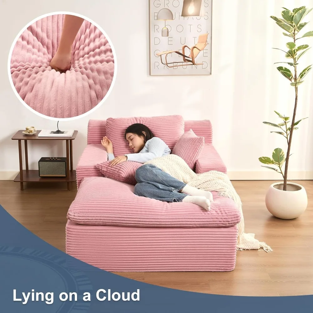 "Espreguiçadeira interna grande de 63 polegadas, camada macia em nuvem, sofá-cama conversível com almofadas removíveis e bolso lateral