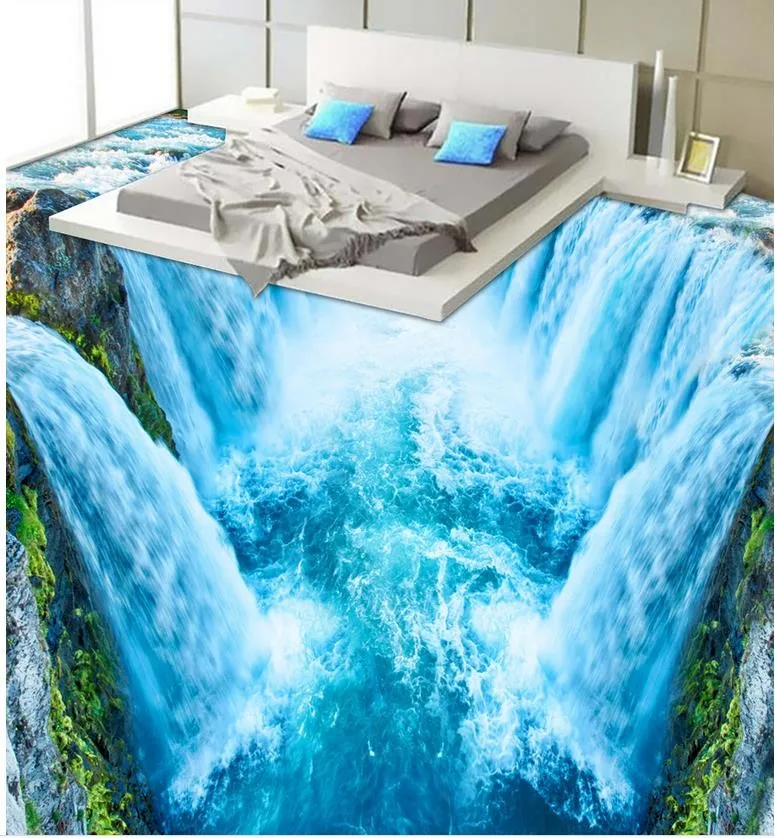 

pvc self-adhesive wallpaper blue water waterfall floor waterproof self-adhesion home decoration