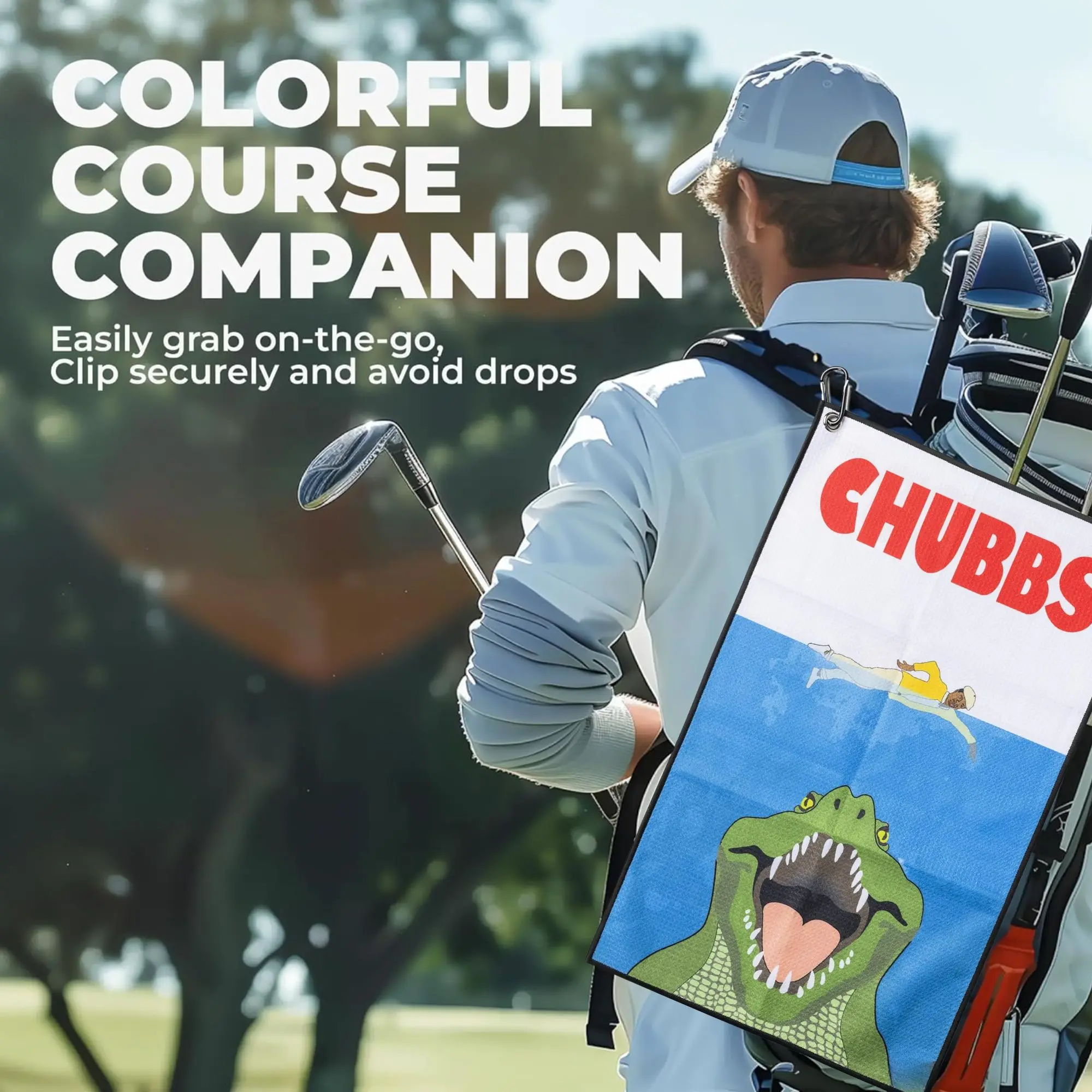 منشفة جولف Fun Happy Gilmore Design - ألياف دقيقة ممتازة مع مشبك حقيبة، هدية عيد الميلاد الإبداعية المثالية لمحبي الجولف.