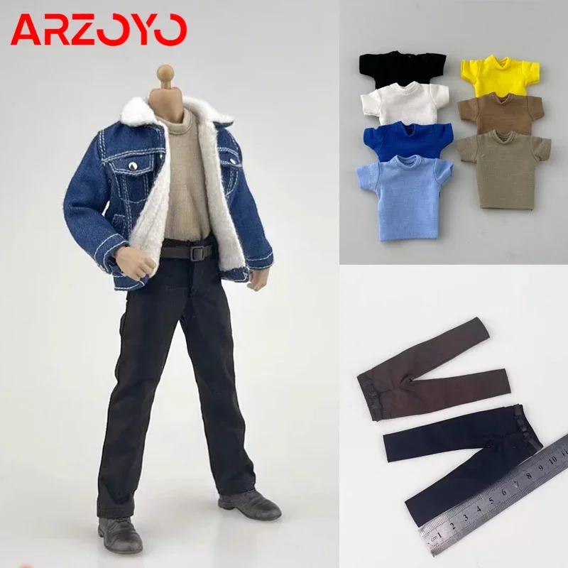 1/12 CCN1208 Lamb Down Denim Jacket Casual CCN1207 T-shirt CN1205 Pants Clothes Accessory for 6" Male Soldier Action Figure Body