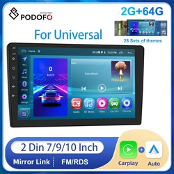 Podofo 2din Android 2+64G Car Radio 7 9 10″ car stereo Radio GPS WIFI Bluetooth CarPlay For Universal Toyota VW Nissan Honda