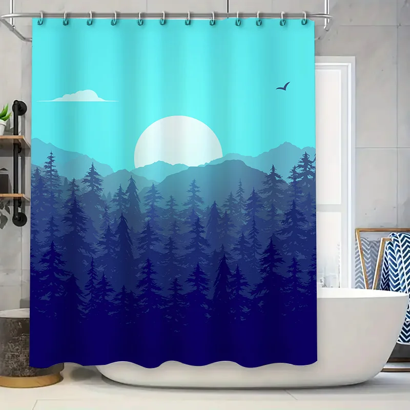 

Наружная лесная луна, синяя занавеска для душа, современный декор, водонепроницаемая ткань с принтом, идеально подходящая для ванных комнат