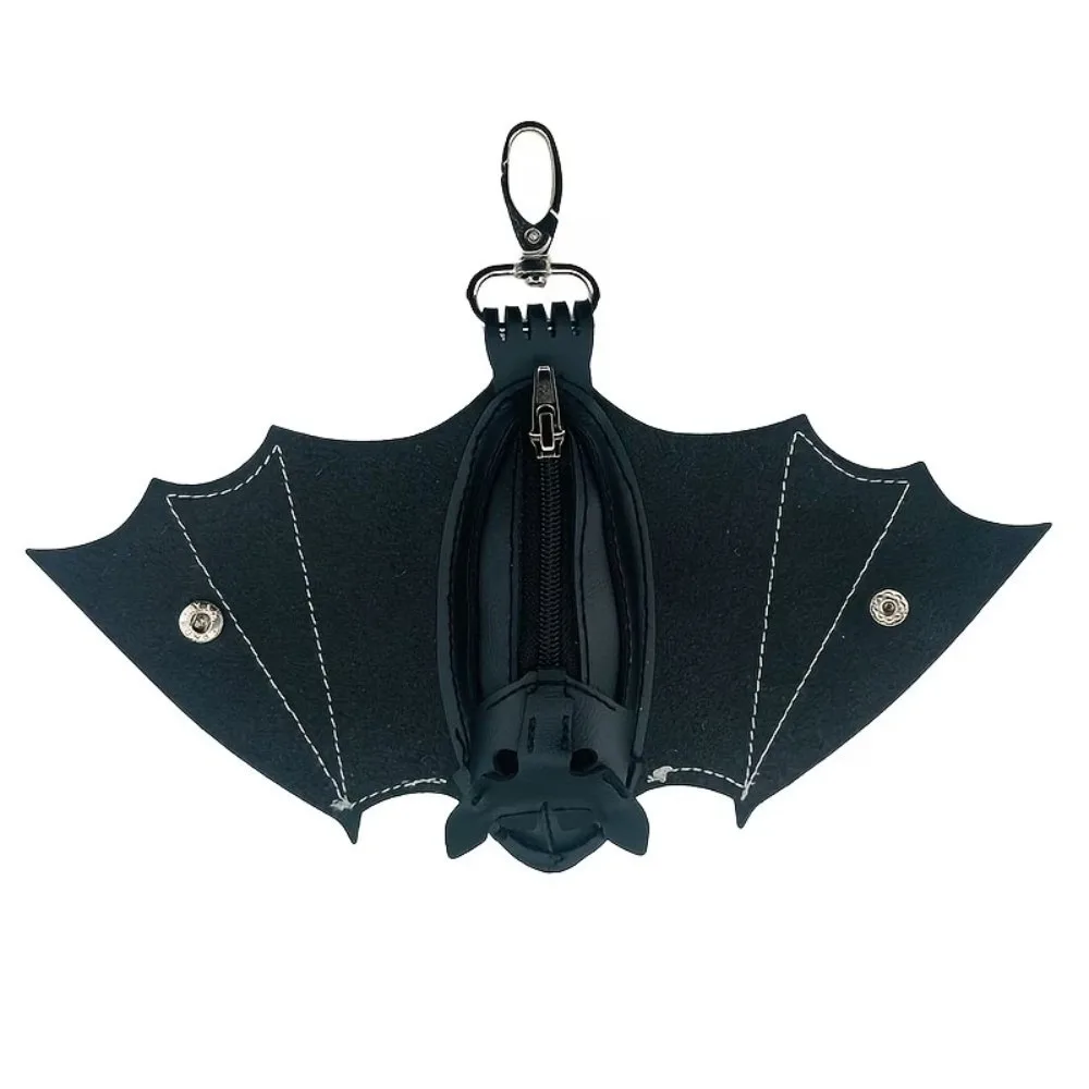 Creative Bat Wallet Keychain Coin Purse Bag Hanging Halloween Bat Pendant Zipper Ornaments Leather Bat Keychain Key Decor
