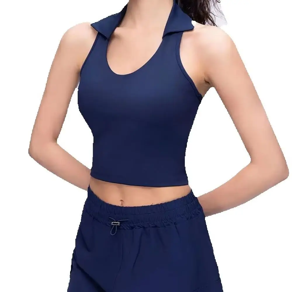 

Collar Back Sports Underwear For Women Breathable Anti Shock Tank Top Fitness Yoga Top With Chest Cushion Absorb Sweat