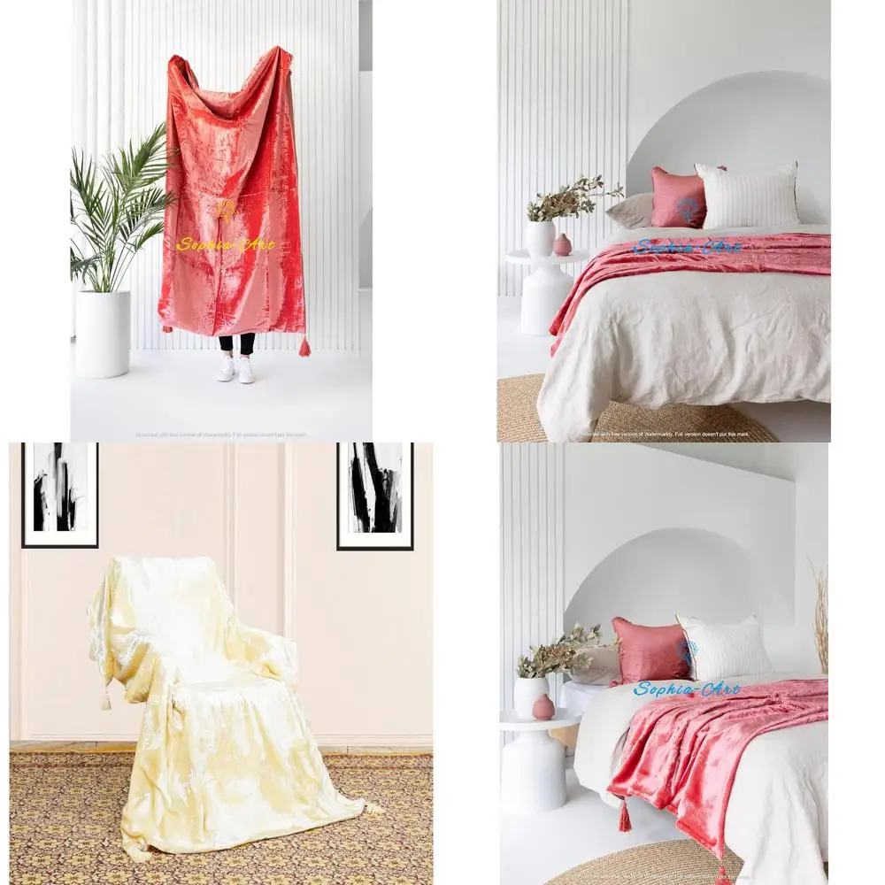 

Luxury Crushed Velvet Throw Blanket with Tassels - Cozy Plush Sofa Bed Cover, Boho Style, Warm Throws for Comfort, Lightweight P