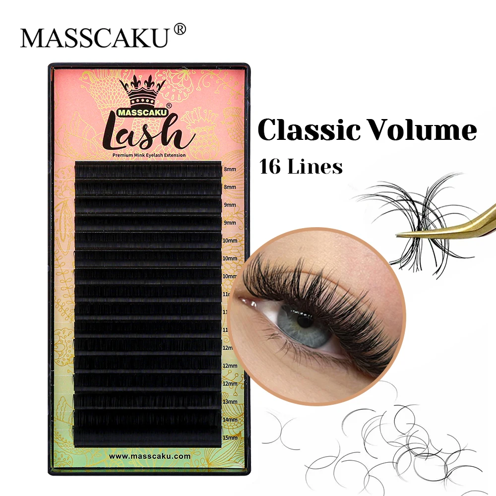 MASSCAKU Hot Selling C D Curl Synthetic Mink Classic Volume Lashes 0.05/0.07/0.10/0.15mm Thickness Fluffy Regular Lash Supplies