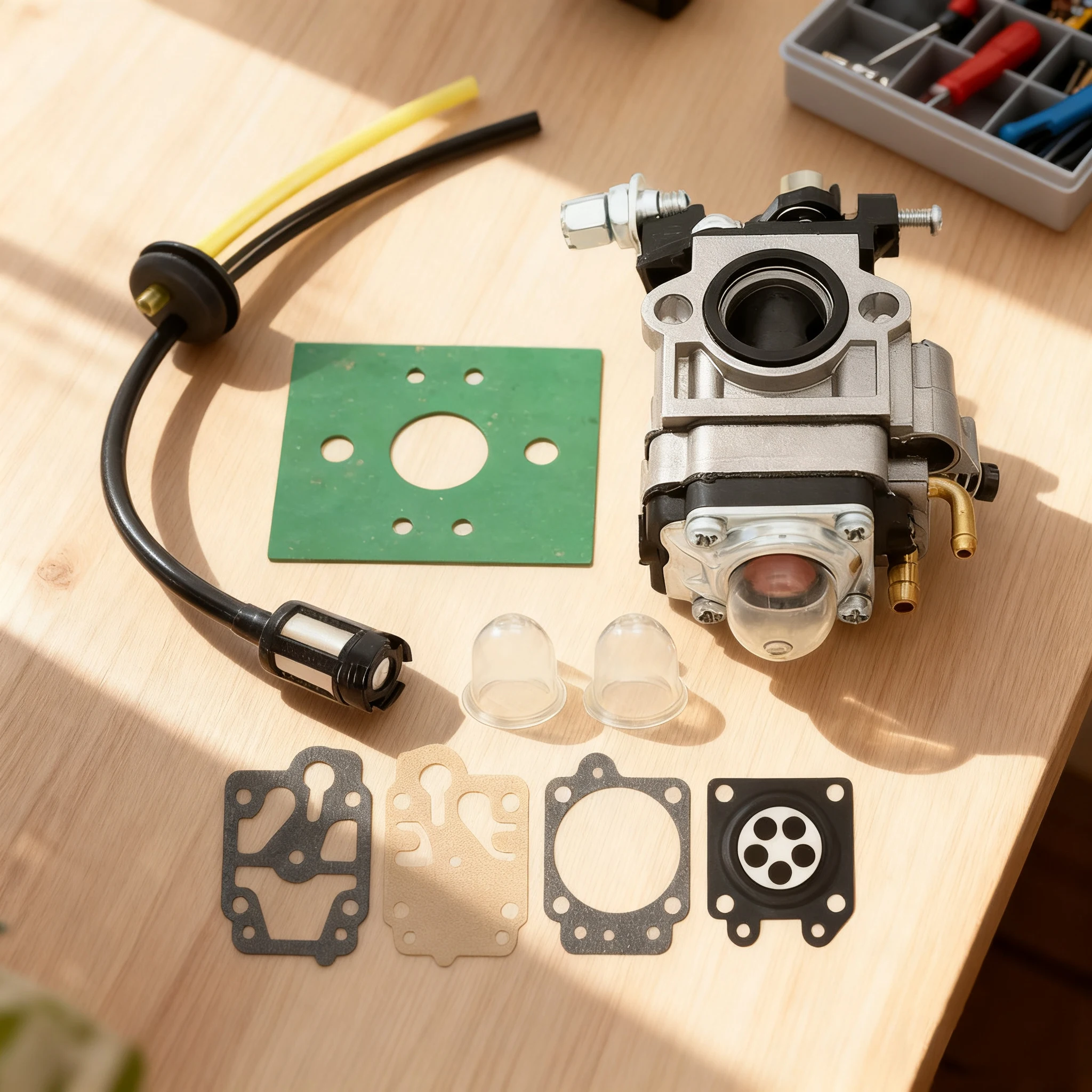 

Brush Cutter Carburetor Repair Kit - Compatible with 40-5 & 44-5 Grass Trimmer Engines - Fuel Line & Filter Included