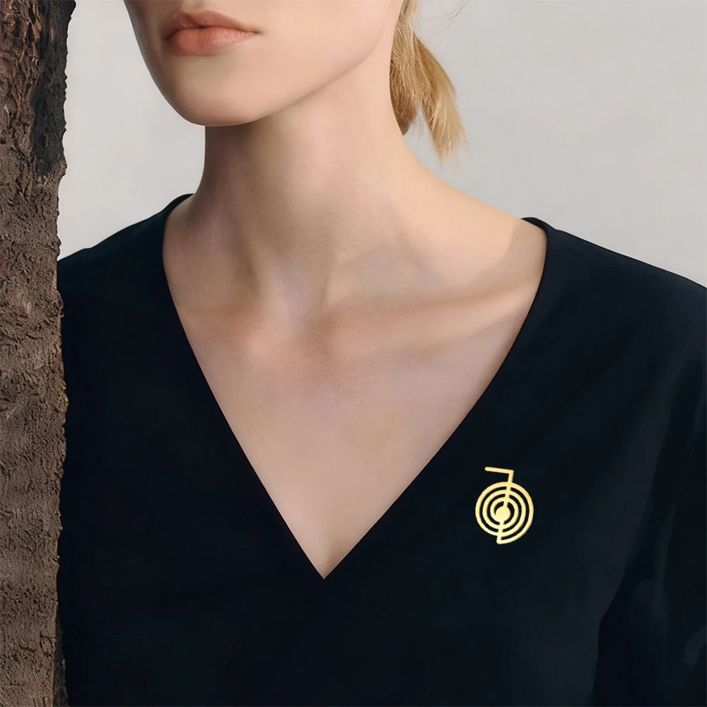 Broche de acero inoxidable Cho Ku Rei Reiki, oro, plata, símbolo de poder Usui Reiki, joyería curativa espiritual