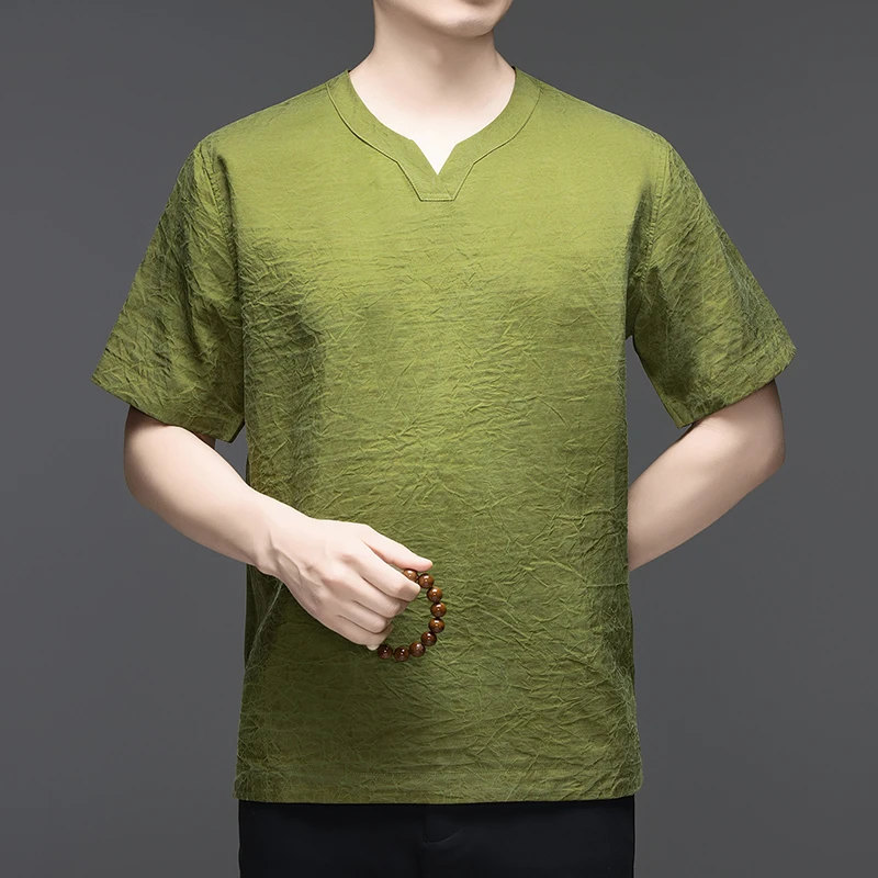 Lightweight High-End T Shirt For Men Short Sleeve Chinese Style Summer Quality Natural Silk 100% Loose Satin Camisetas De Hombre