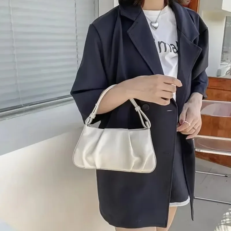

Fashion Pleated Solid PU Zipper Women's Handbag Hot Sale Sewing Thread Bags for Women Interior Compartment Pleated Shoulder Bags