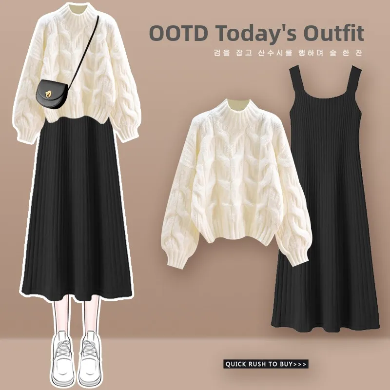 Осенне-зимний вязаный свитер и комплект из двух предметов Dr, женская модная одежда больших размеров, серия Salt, ленивый Sle для похудения Dr