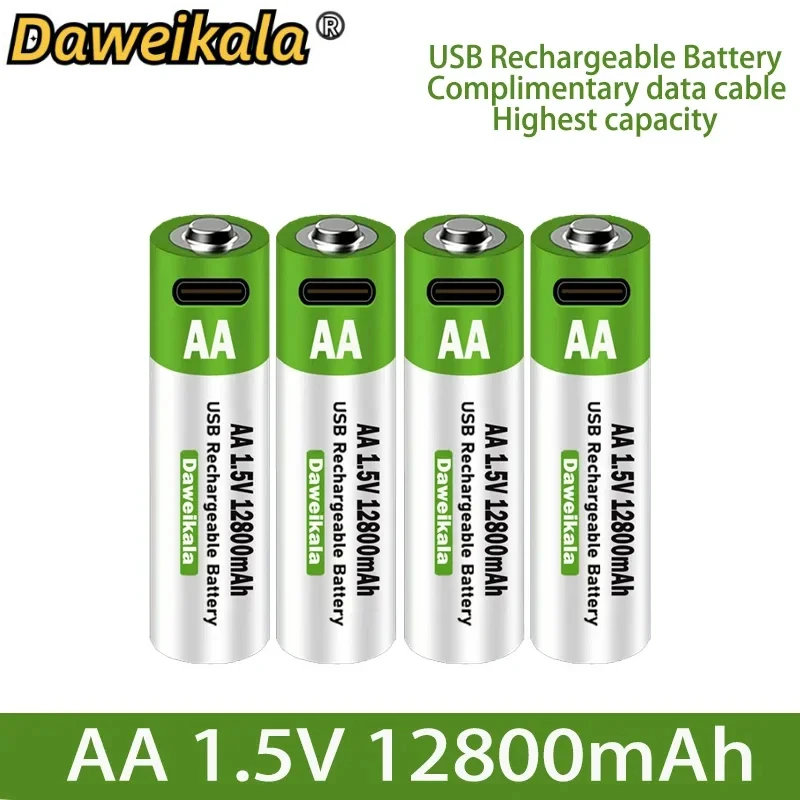 AA USB Rechargeable Lithium Ion Battery 1.5V AA 12800mah Power Bank Lifepo4 Batteries Aaa Recharable Lipo4 Recharchable Original