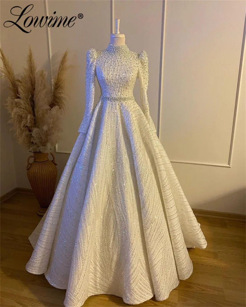 Abendkleider 럭셔리 두바이 이브닝 드레스, 풀 비즈 진주, 중동 여성 웨딩 파티 원피스, 무슬림 무도회 약혼 가운