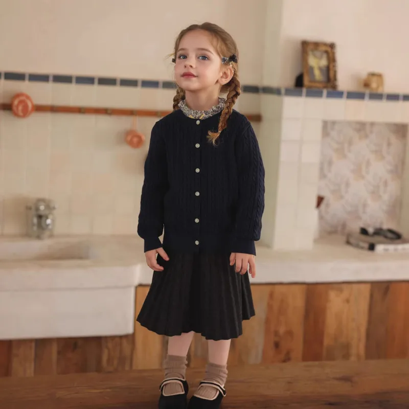 Girl Boy Wool Sweater Knit Cardigan 26 Autumn Winter New Cable Baby Toddler Children Big Kid Class A 2-15 Years Top Outfit