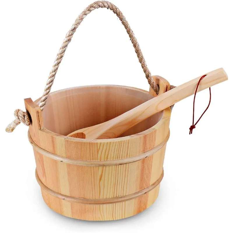 

Natural Premium Pine Sauna Bucket with Steel Bag Handmade Wooden Sauna Spa Accessories - 5 Liter Sauna Bucket