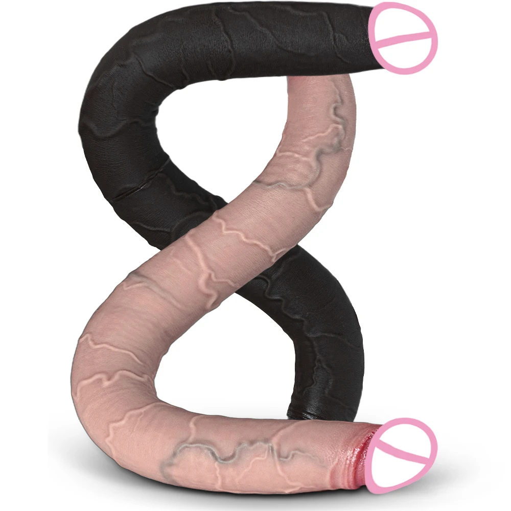 Long Double Dildos Soft Double Head Penis Realistic Dual Phallus Double Penetration Silicone Stimulate Vagina Anal Plug Sex Toys