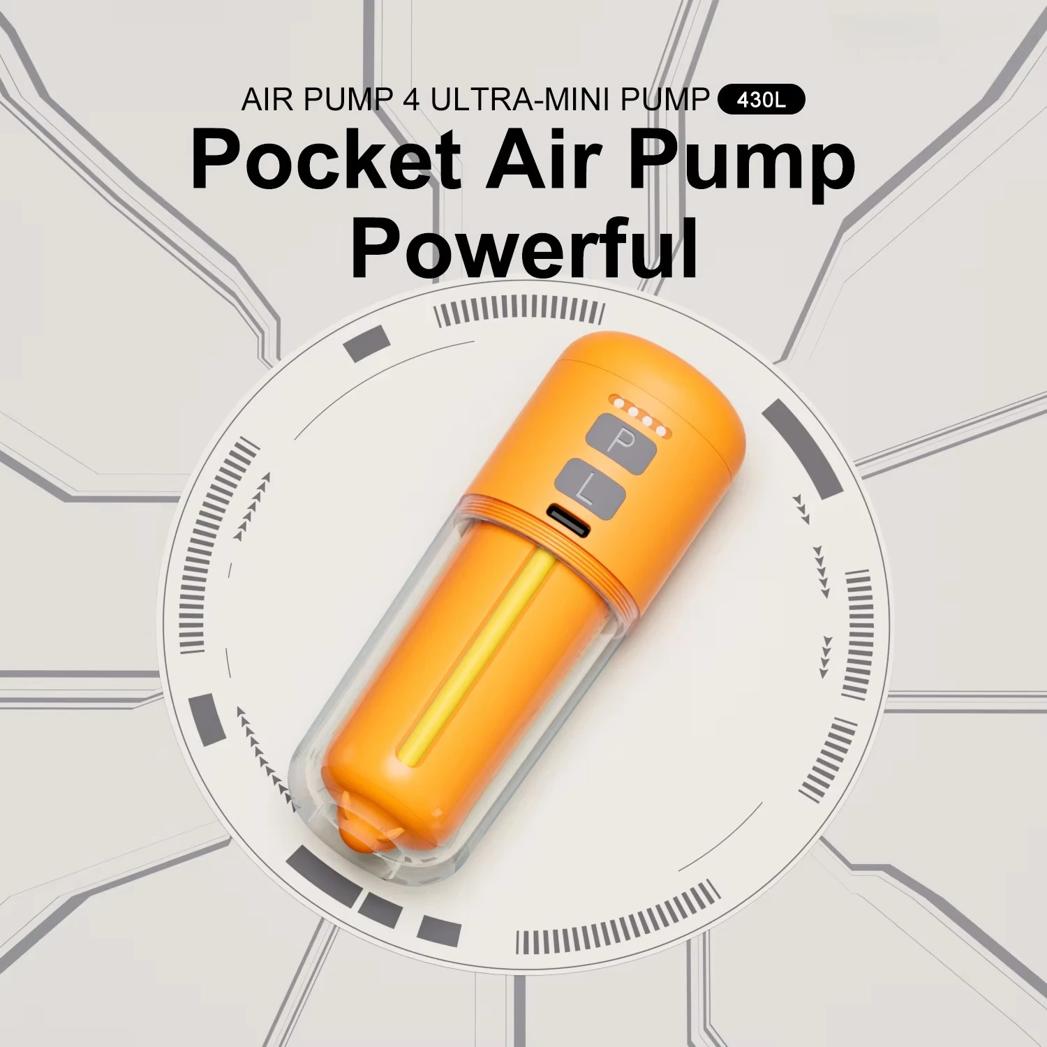 Rechargeable air pump for camping, small portable inflator with 4 nozzles, quick inflator