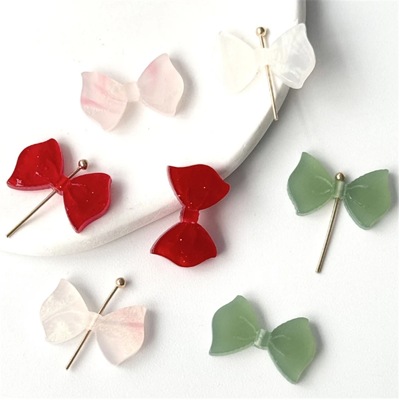 10Pcs/Lot New Retro Acetic Acid Imitate Shell Knotbow Beads Resin Flower Charm Connectors Diy Hair Jewelry Making Accessories