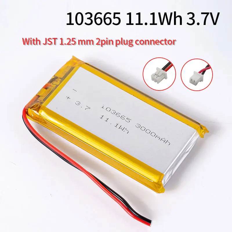 103665 Li Polymer Battery Jst 1.25 3000mAh 3.7V Lithium Batteries for Smart Home Humidifier Tablet PC Driving Recorder DVD — product photo 1 of 1