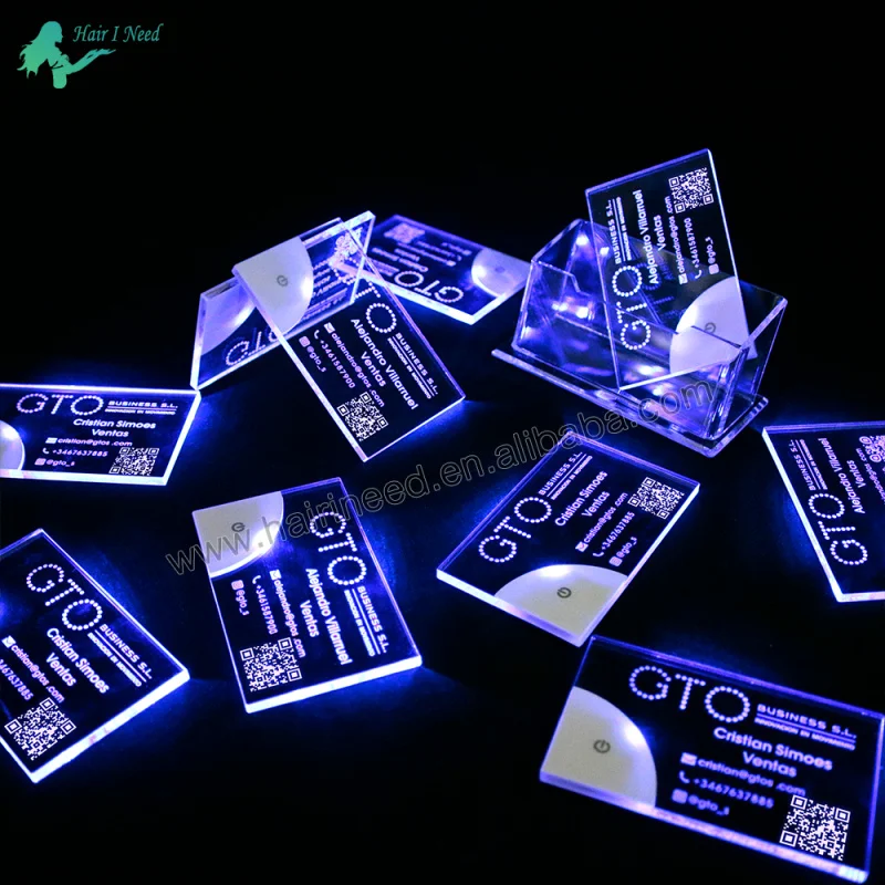 Customized low MOQ LED Acrylic Business Cards with Logo Glow in the Dark Luminous Name Card Light up Business Card Printing