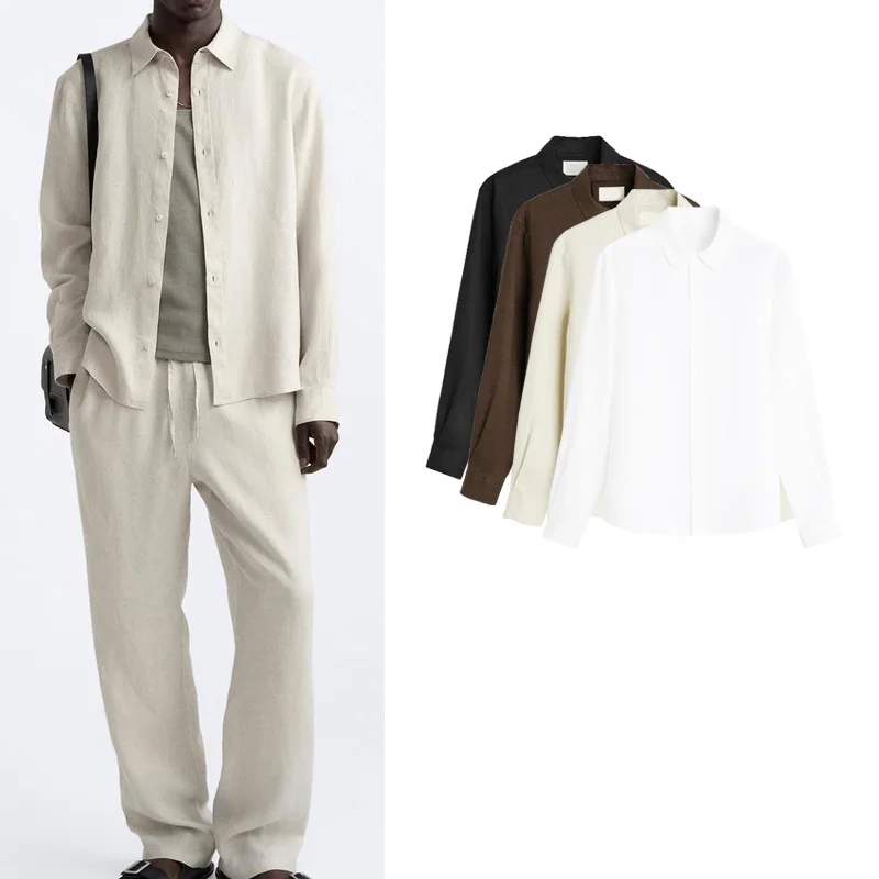 

Новая модная мужская повседневная рубашка с длинным рукавом и воротником из смесового волокна, стандартный крой, летняя коллекция 4461401