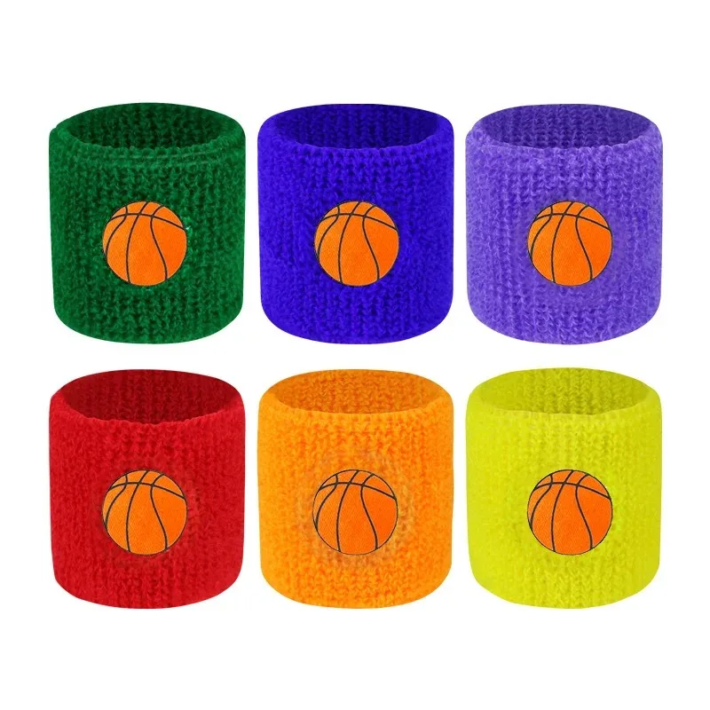 6Pcs Kids Sports Wristbands Cotton Colorful Sweatband Wrist Protector for Boys Girls - Football Basketball Tennis