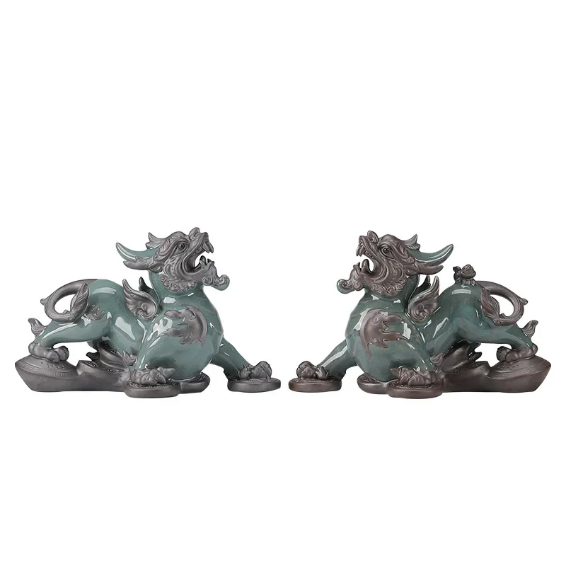 

Creative Ge Kiln Lucky Pixiu Ornament, a pair of home furnishings, living room office, desktop decoration