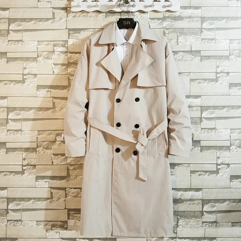 Korean Fashion Spring Trench Coat Men‘s Windbreaker Trenchcoat Men Smart Casual Loose Long Overcoat Streetwear Big Size 5XL