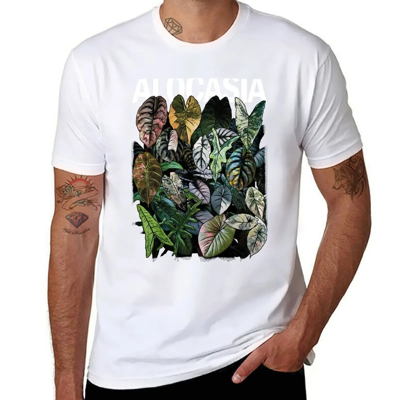 ALOCASIA JUNGLE Variegated T-Shirt cotton t shirts high quality man t shirts graphic T-Shirt