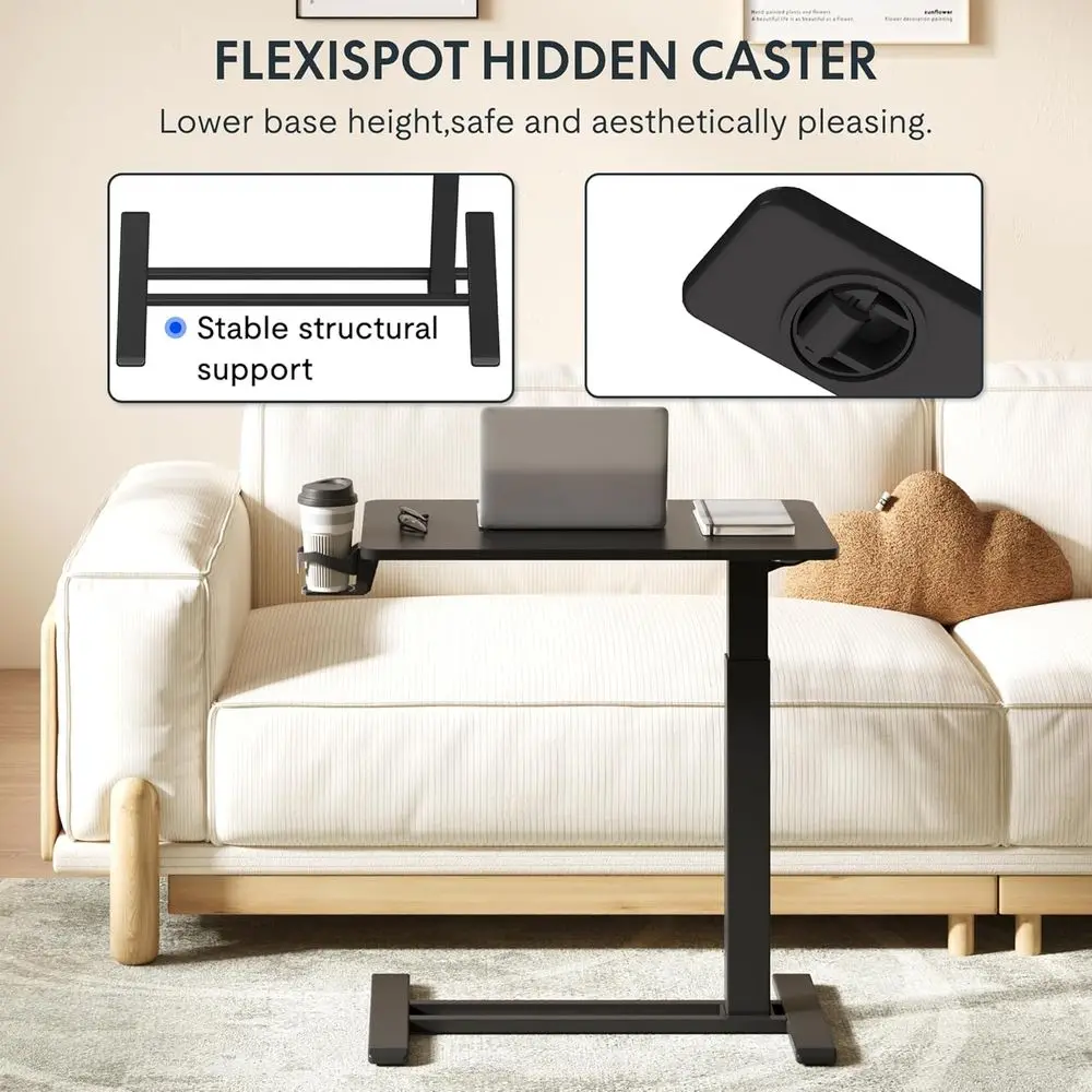 مكتب كمبيوتر محمول متنقل قابل للتعديل مع عجلات للاستخدام فوق السرير - مكتب قائم هوائي، عربة كمبيوتر دوارة، مستشفى/منزل (27.6x #3