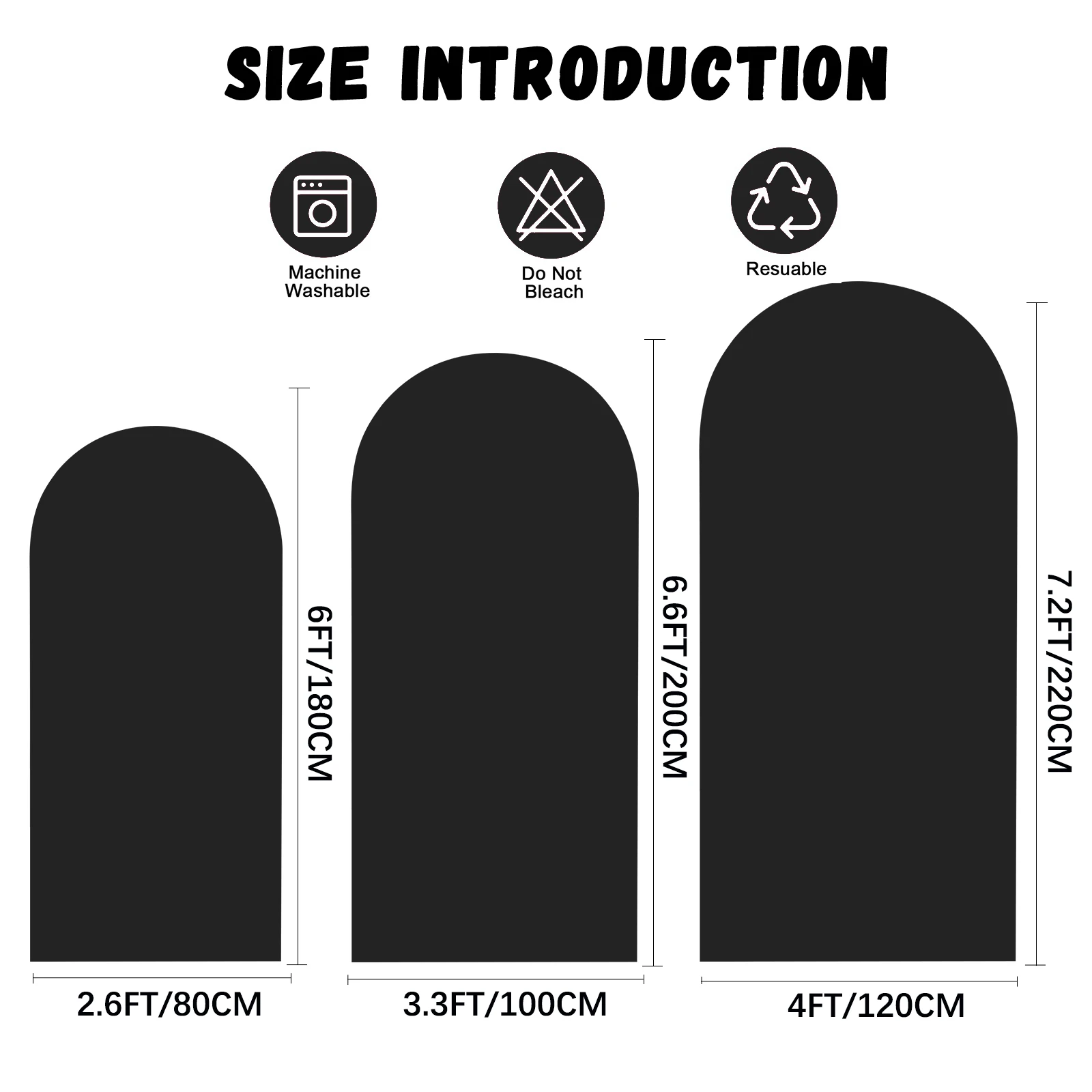6ft 6.6ft 7.2ft Wedding Black Arch Cover 2 Sided Spandex Fitted Fabric Arch Backdrop for Birthday Party Wedding Arch Decoration.
