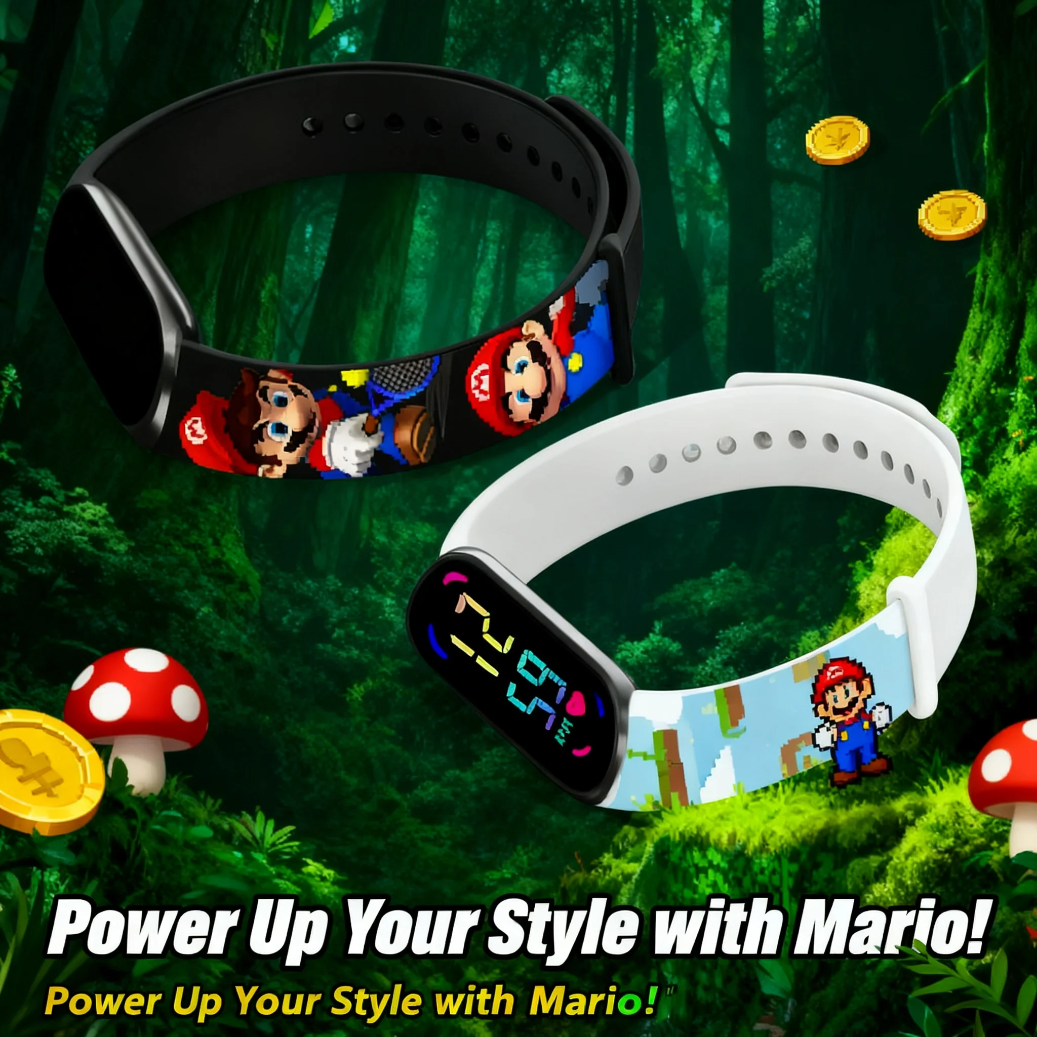 Figuras de Acción de Mario Bros, Reloj Digital a Prueba de Agua, Pulsera Deportiva para Niños, Princesa Peach, Luigi, Yoshi, Bowser