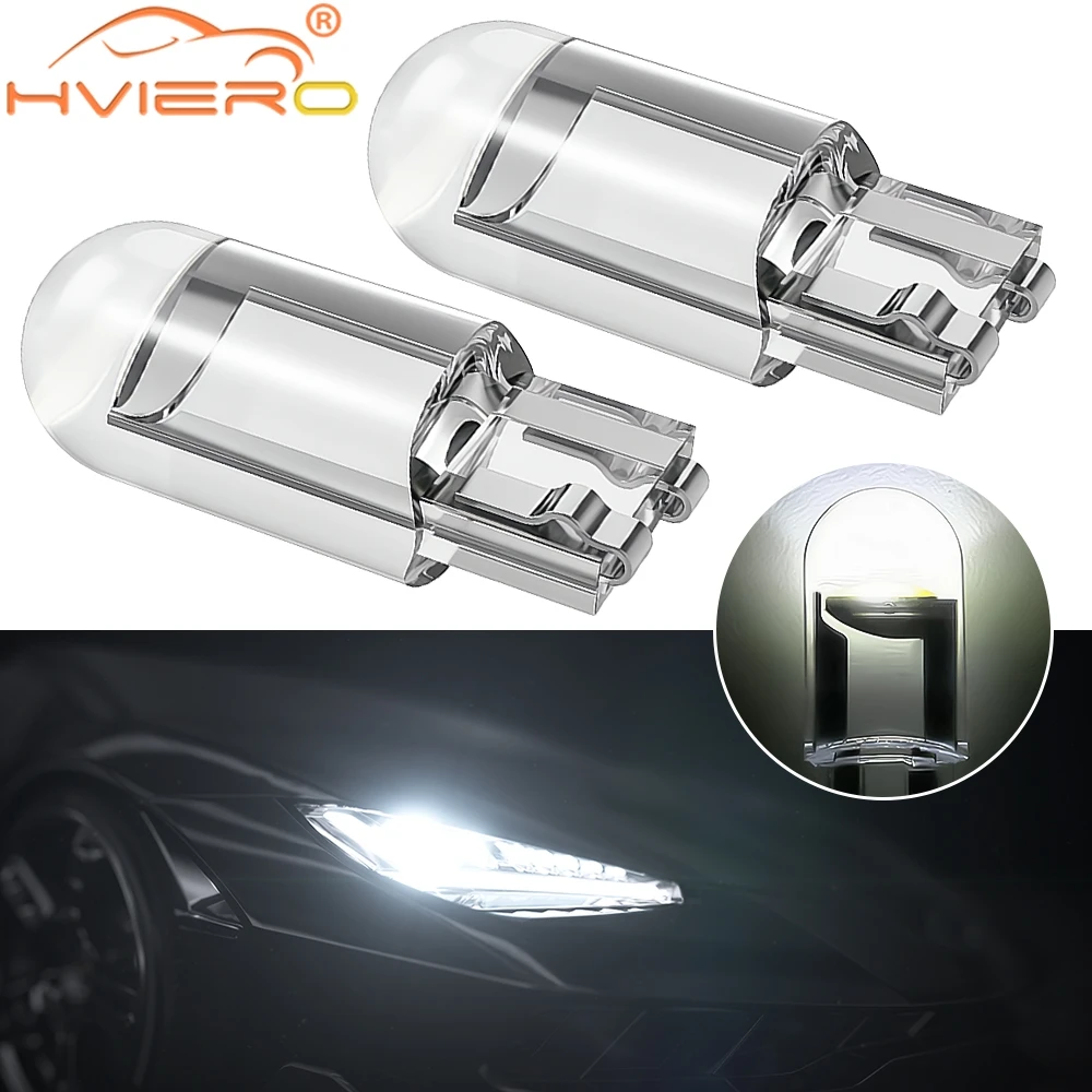 

20/50/100x W5W 168 194 T10 Glass Shell Cob LED Car Accessories 3000K 6000 White Blue Red Wedge License Plate Lamp Dome Lights