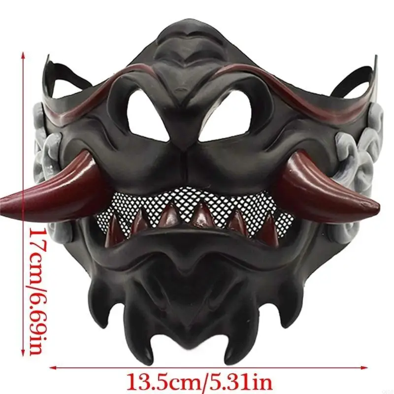 Teufel-Samurai-Maske Halloween Cosplay Furchtbare Zahnmaske Halbgesichtsmaske Maskerade-Maske Party-Maske Japanische Maske für Karneval – Detail 7