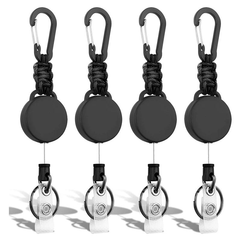 Retractable Keychain 4 Pack Heavy Duty Key Rings Retractable Lanyard Badge Holder With Steel Cord Carabiner ID Holder