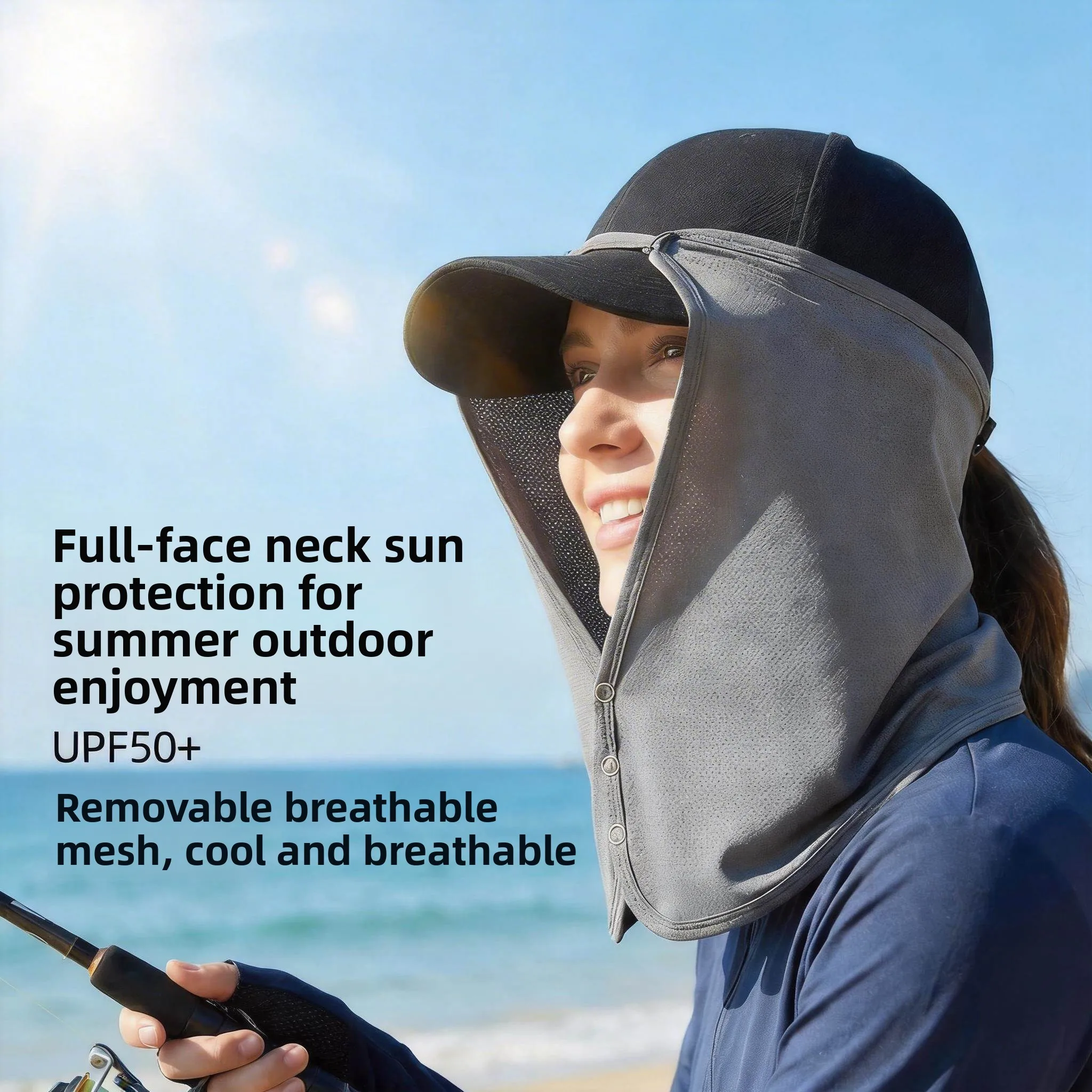 Lightweight Breathable Ice Silk Baseball Cap Sunshade Curtain Neck Protector Integrated Scarf Shade Quick Dry UV Protection Hat